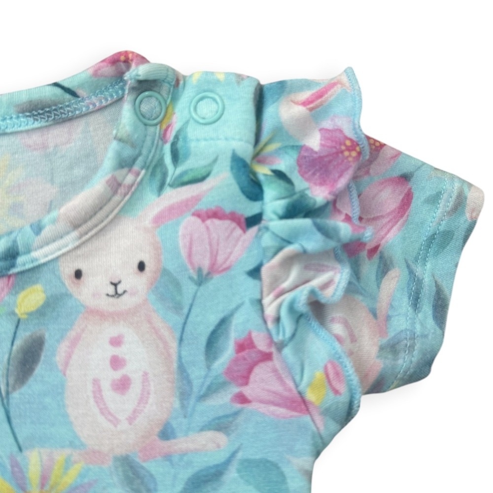 Birdie Bean Teal Bunny Floral Bamboo Ruffle Dress 6-12 Months - Picture 3 of 5